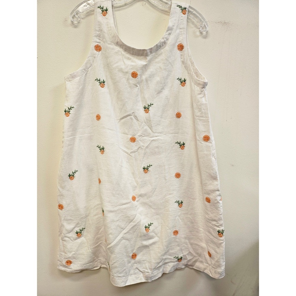 Joie Womens White Embroidered Orange Citrus Linen Blend Mini Shift Dress Large